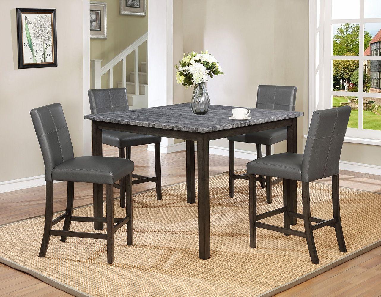 Modern, Simple Counter Dining Set Pompei 2877GY-T-4848-5pcs in Dark Gray, Brown 