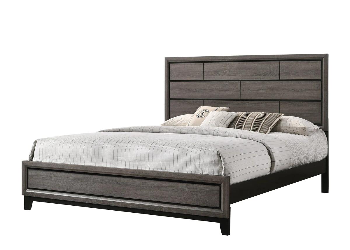 Contemporary, Simple Panel Bed Akerson B4620-CK-Bed in Gray 