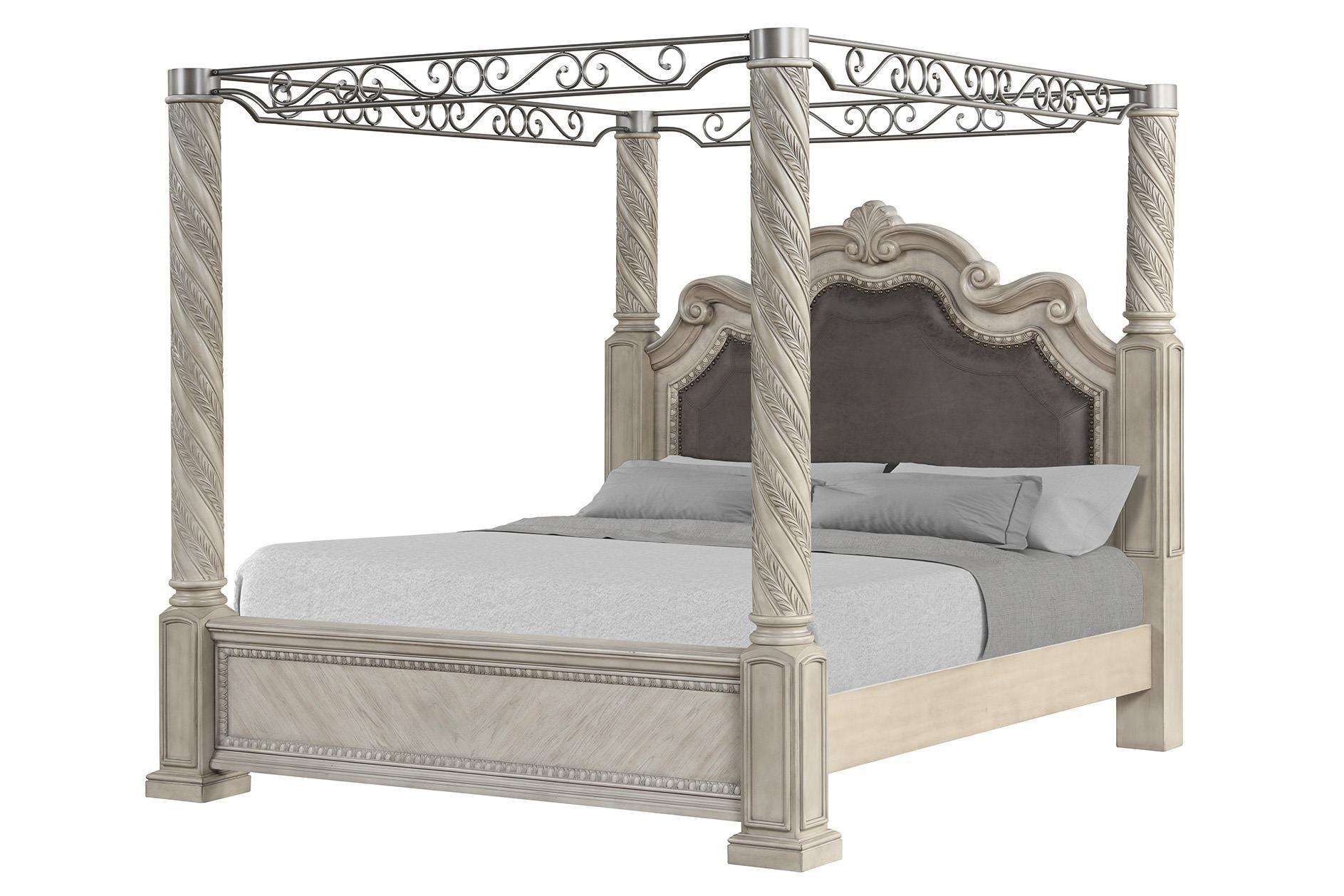 Modern, Transitional Canopy Bed COVENTRY 1989-108 1989-108 in Gray Bonded Leather