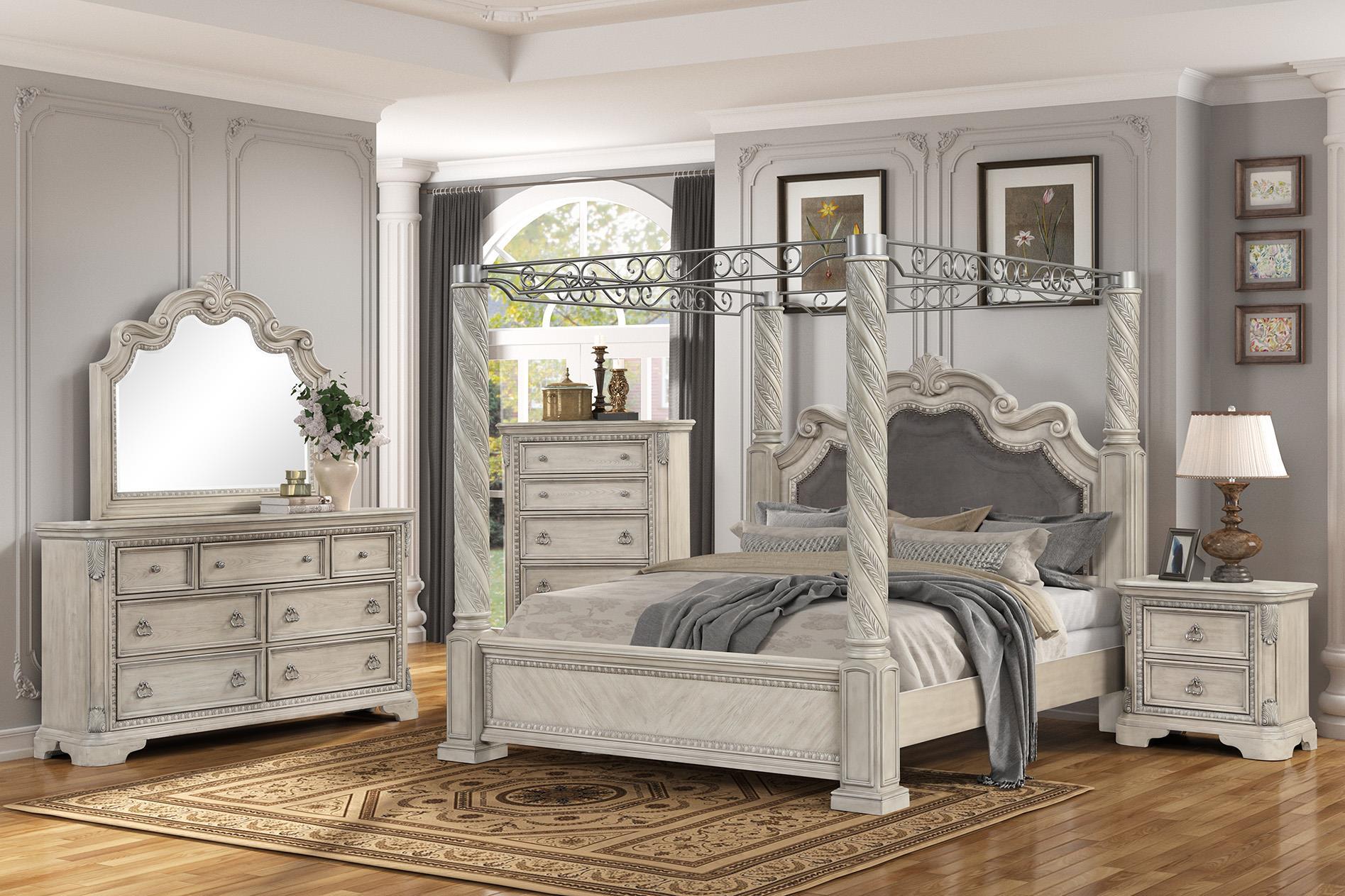 Classic, Traditional Canopy Bedroom Set COVENTRY 1989-108-Set-3 1989-108-2N-3PC in Gray Bonded Leather