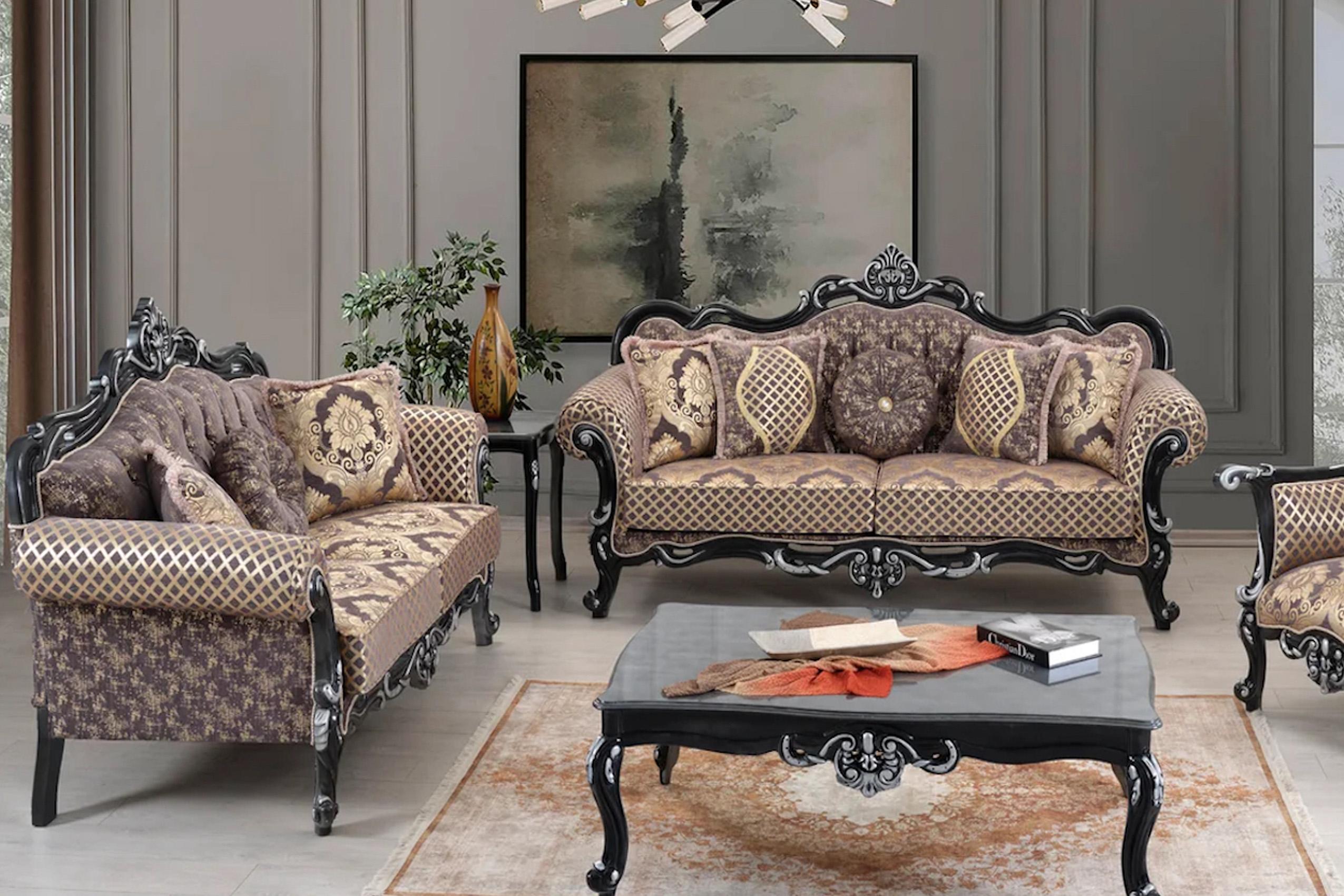 Classic, Traditional Sofa Set FLORENCE FLORENCE-S-L in Charcoal, Gray Chenille