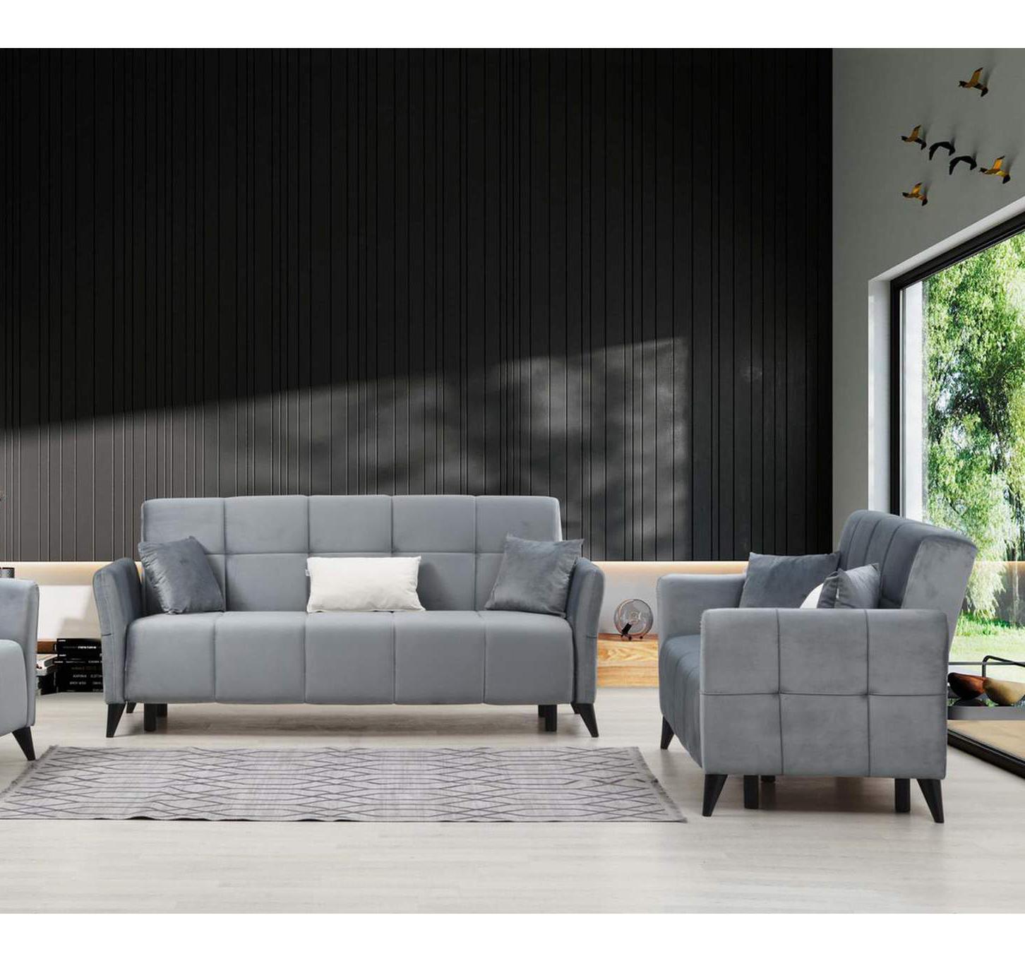 Contemporary Sofa and Loveseat Angel ANGL-G-S-Set-2 in Gray Fabric