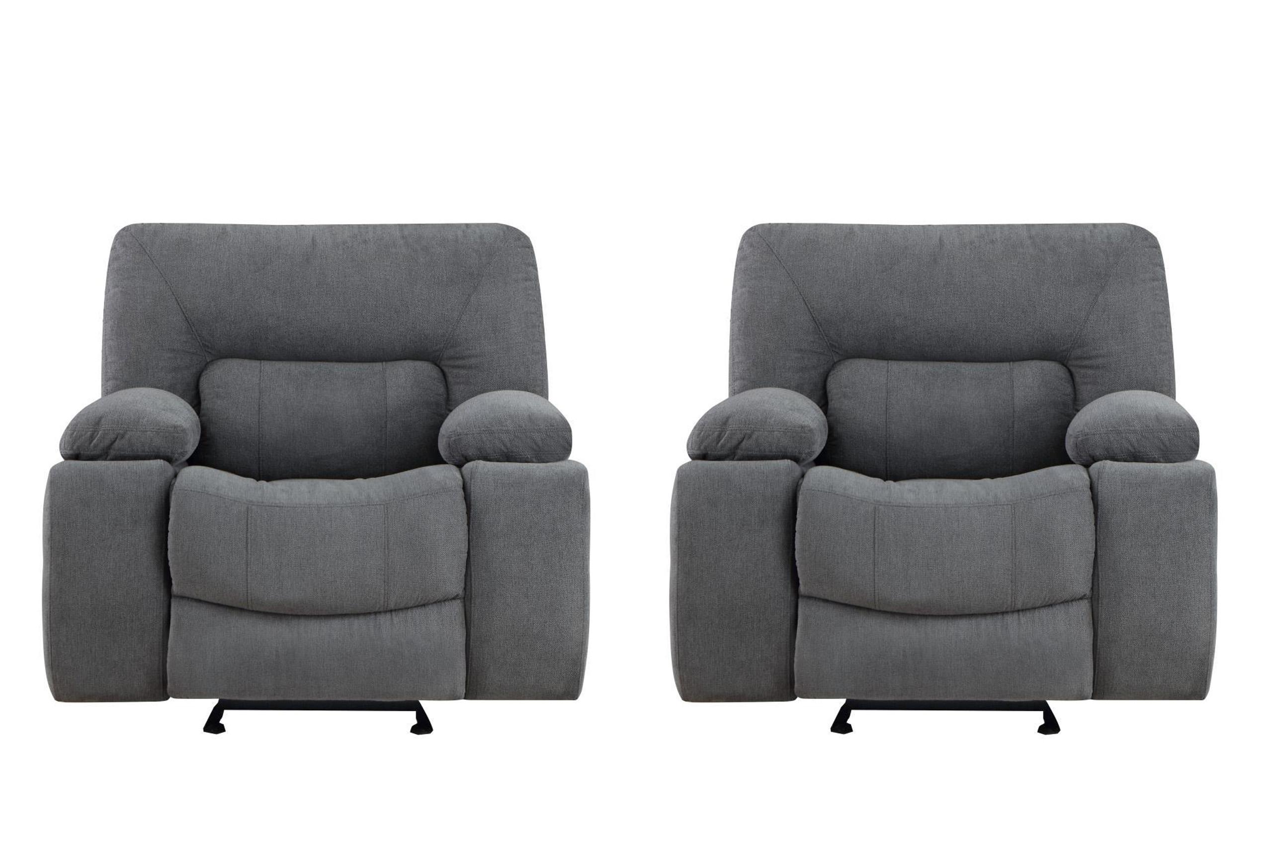 Contemporary, Modern Recliner Chair Set OHIO-GR OHIO-GR-CH-Set-2 in Gray Chenille