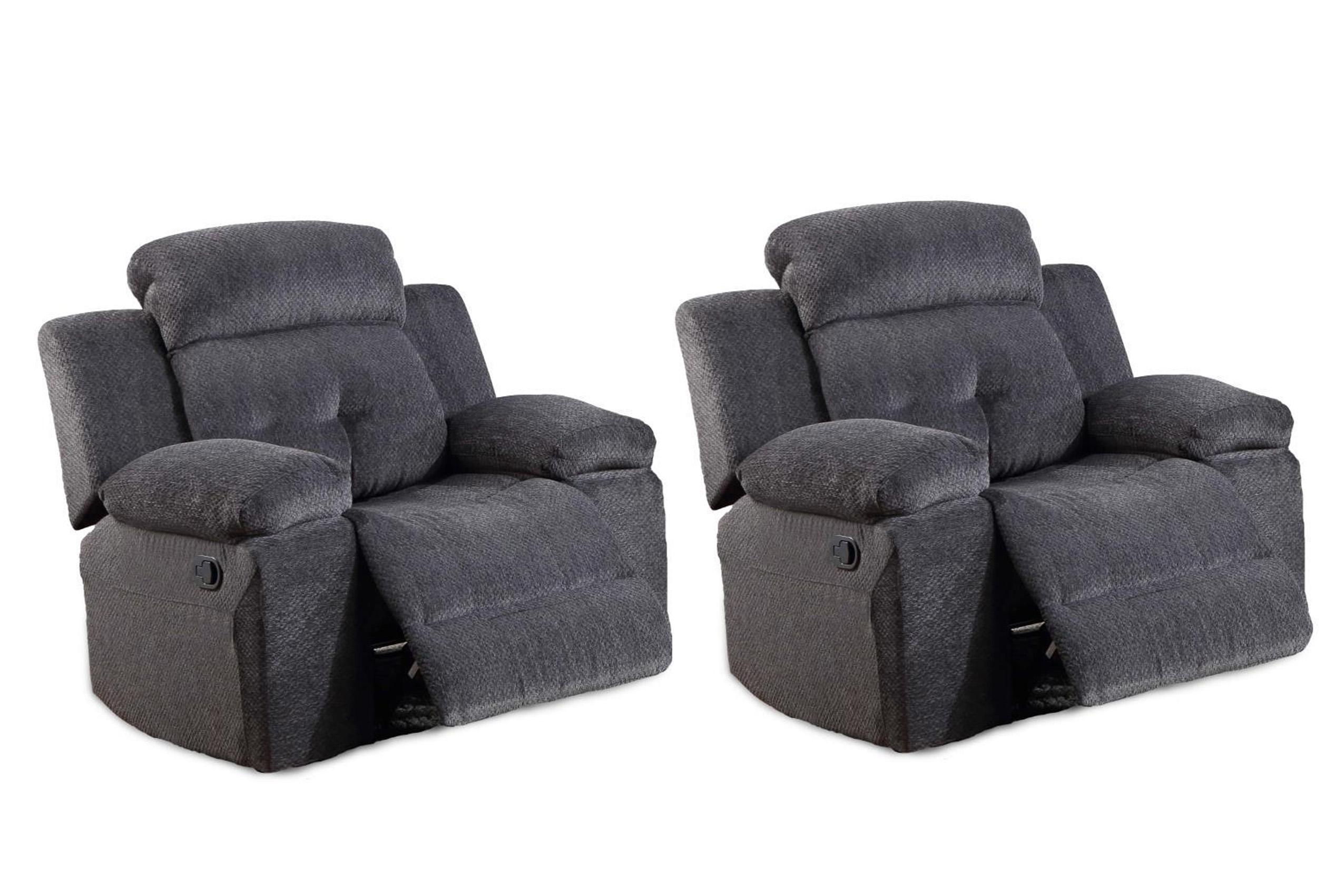 

    
Gray Chenille Manual Recliner Chair Set 2Pc PHOENIX Galaxy Home Contemporary

