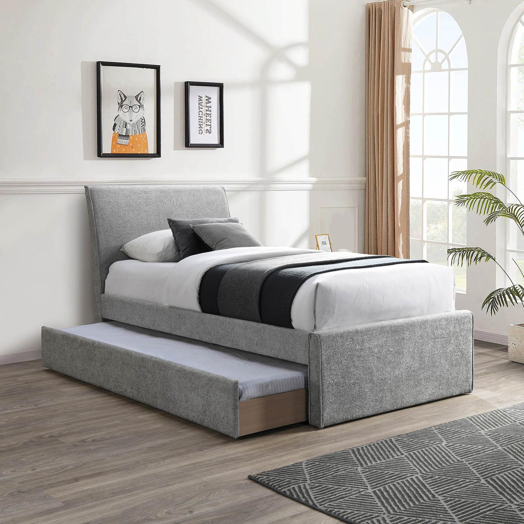 

    
Gray Chenille Twin Trundle Bed MYLES B1262Grey-T Meridian Contemporary Modern
