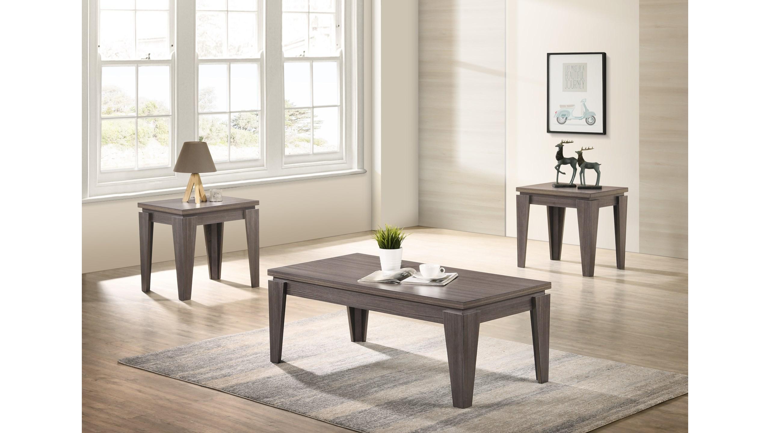 Contemporary Coffee Table and 2 End Tables Della 4210SET in Gray 