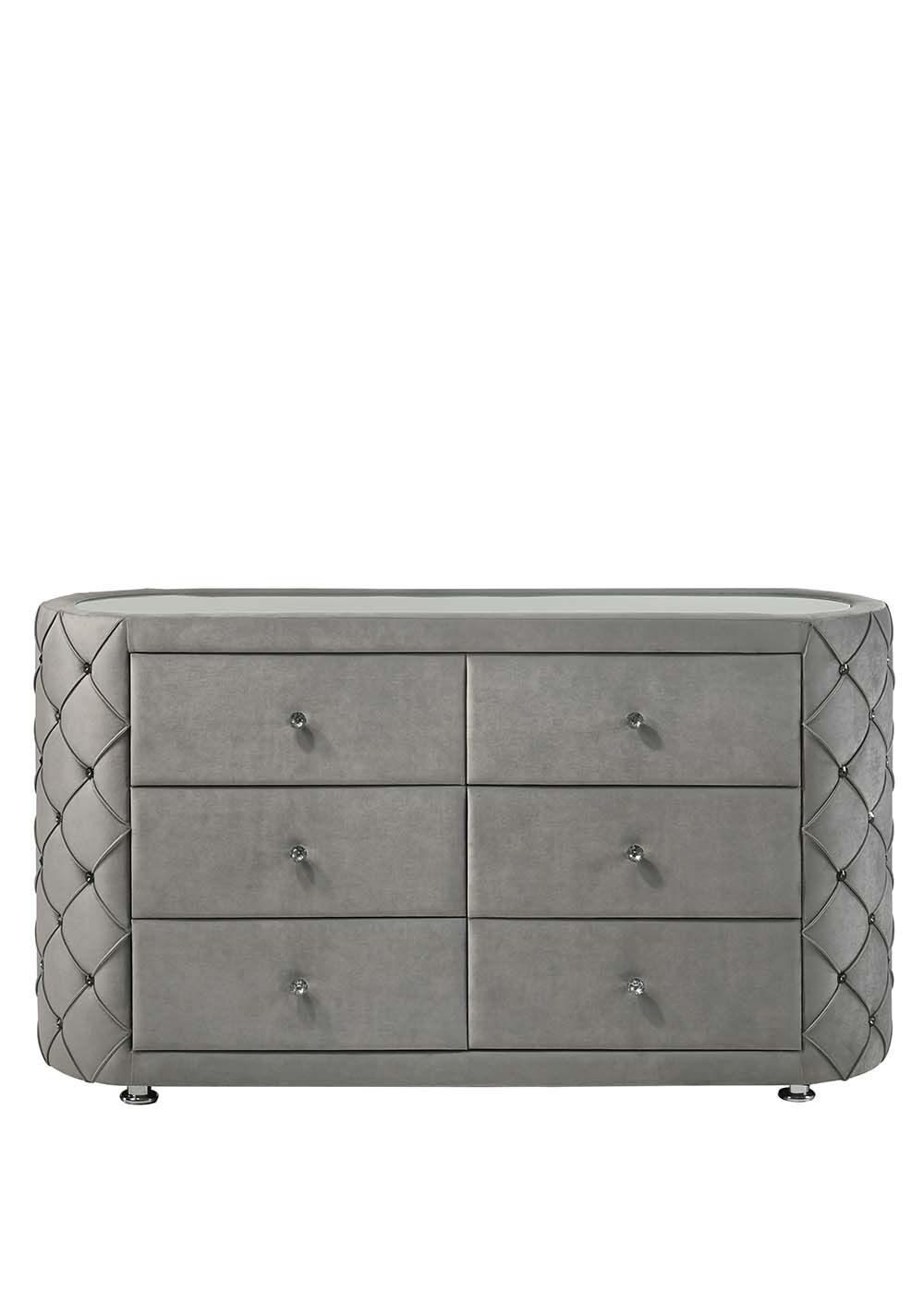 

    
 Shop  Gray Color Crown Design Bedroom Set by Acme Furniture Perine BD01061EK-5pcs
