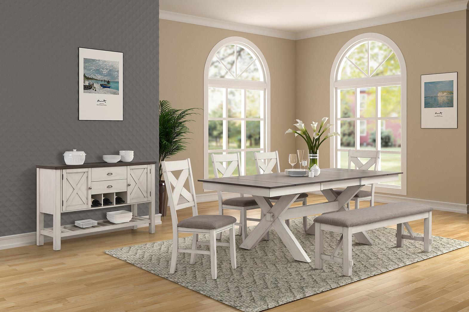 Transitional, Farmhouse Dining Table HOMESTEAD 5812-500 5812-500 in Cream, Gray 