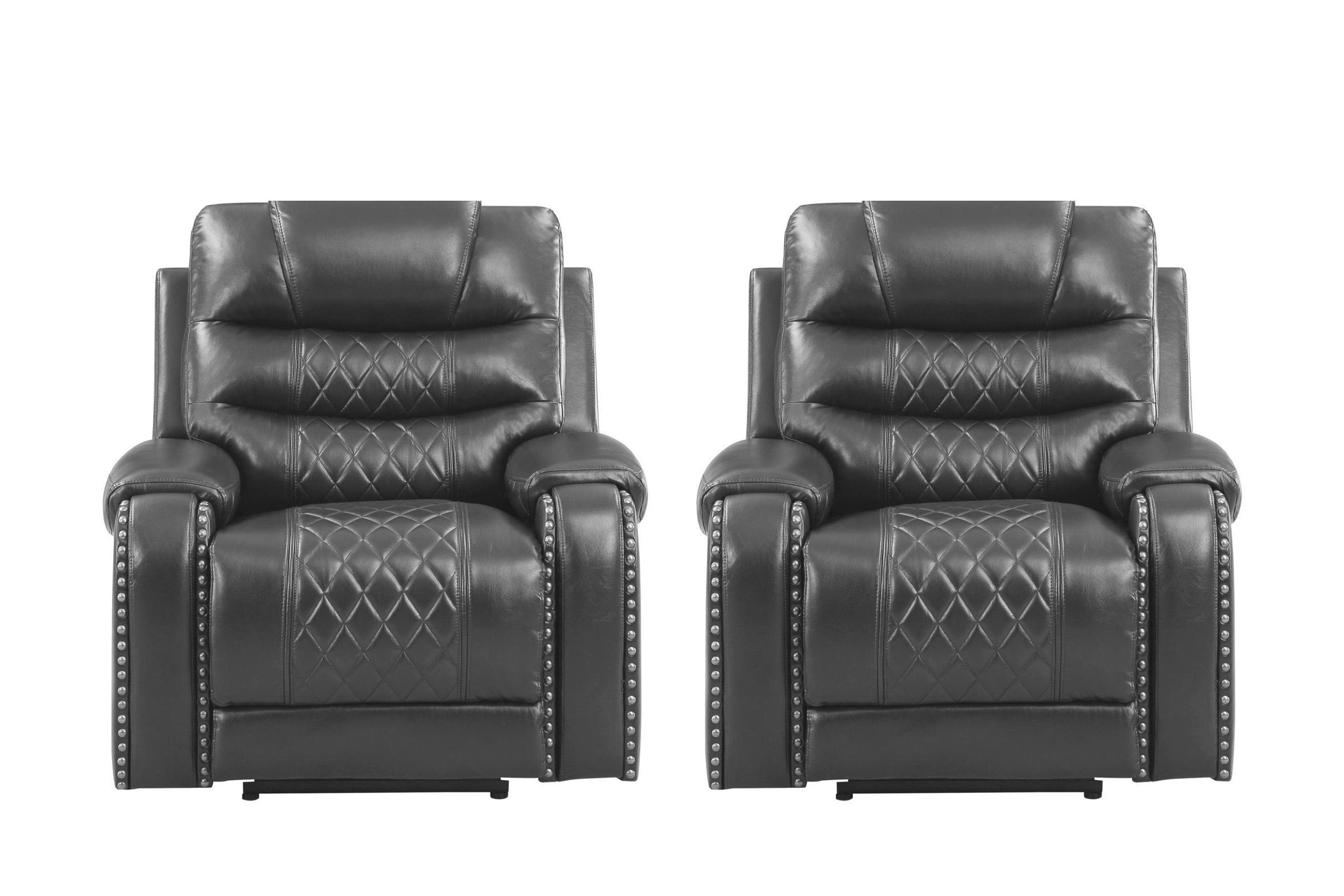 Contemporary, Modern Recliner Chair Set TENNESSEE-GR TENNESSEE-GR-CH-Set-2 in Gray Eco Leather