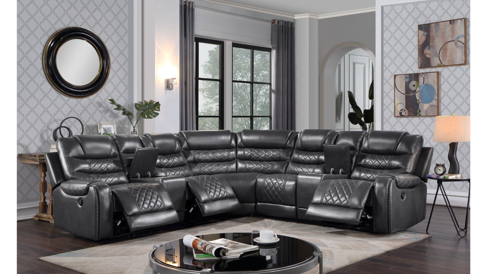 

        
Galaxy Home Furniture TENNESSEE-GR-Sect Recliner Sectional Gray Eco Leather 698781285398
