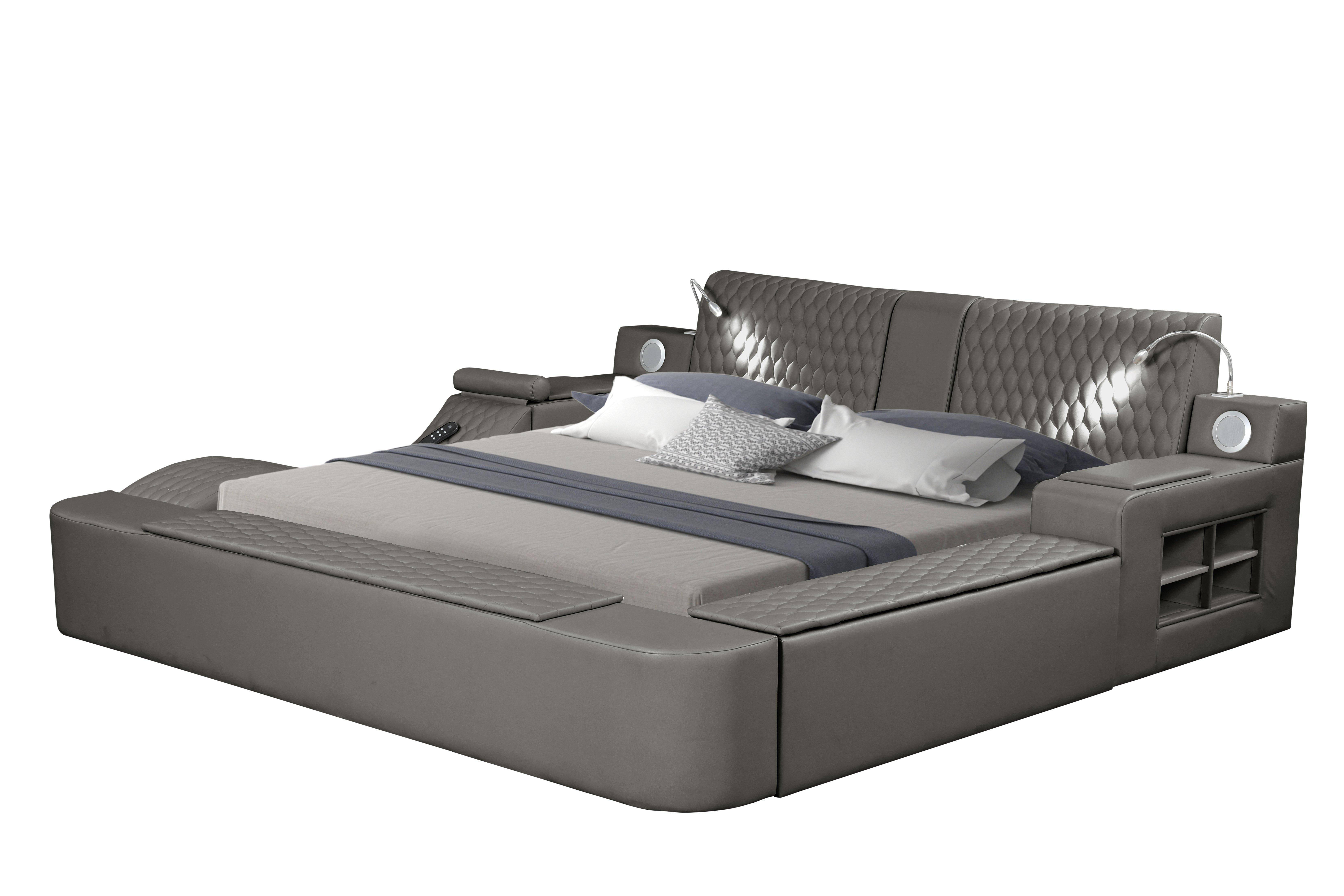 

    
Gray Eco Leather Smart Multifunctional King Bed ZOYA Galaxy Home Contemporary
