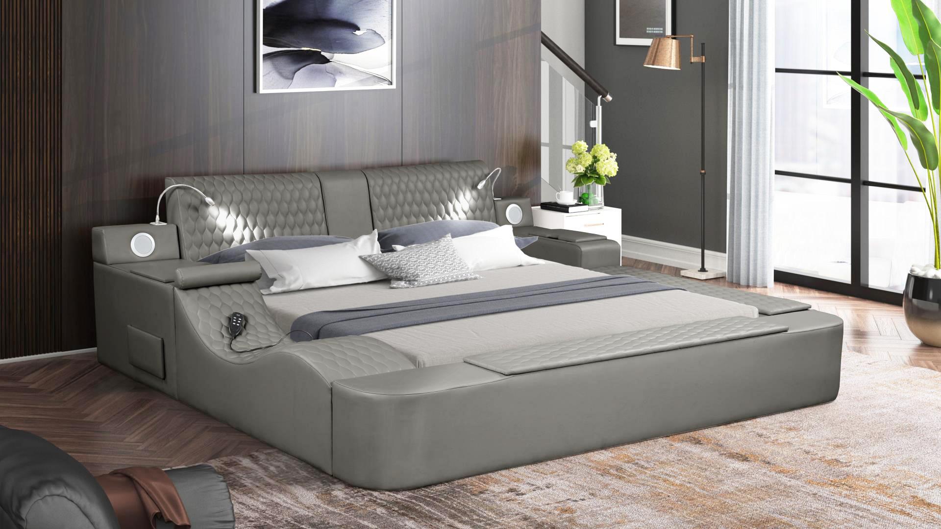 Contemporary, Modern Storage Bed ZOYA GR ZOYA-GR-Q in Gray Eco-Leather