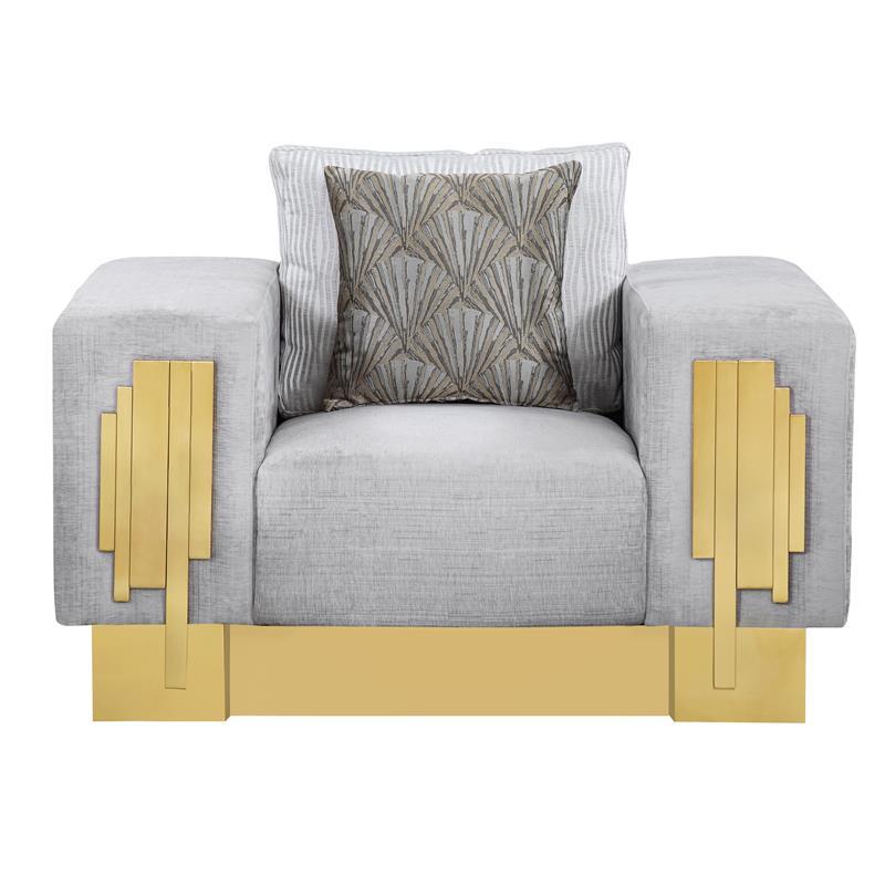 

    
Gray Fabric Armchair Gold Finish Modern Cosmos Furniture Megan
