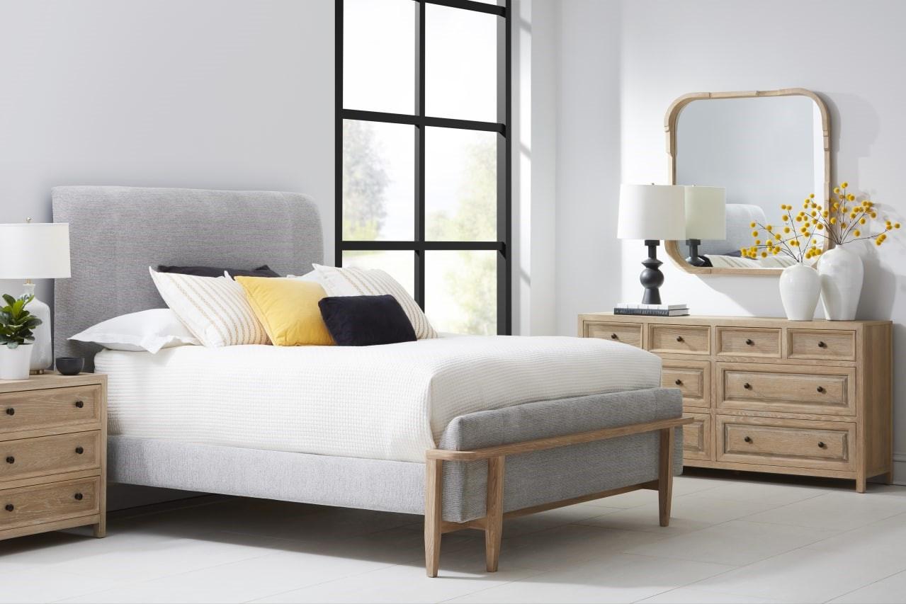 

    
Gray Fabric & Beige Oak Wood Queen Bedroom Set 5Pcs by A.R.T. Furniture Post
