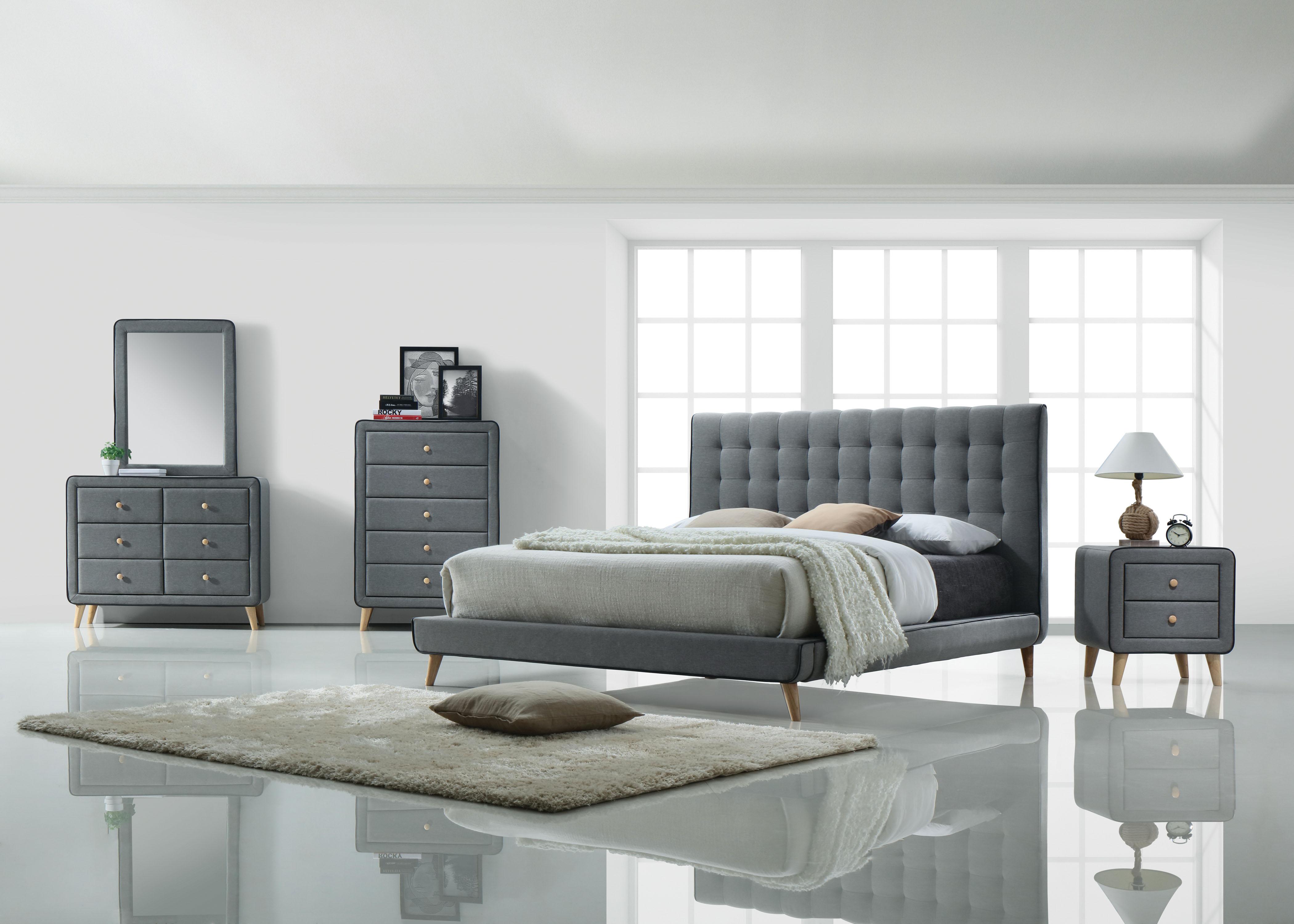 

    
Gray Fabric Button-Tufted Headboard King Bedroom Set 5Pcs Transitional Valda-24517EK Acme
