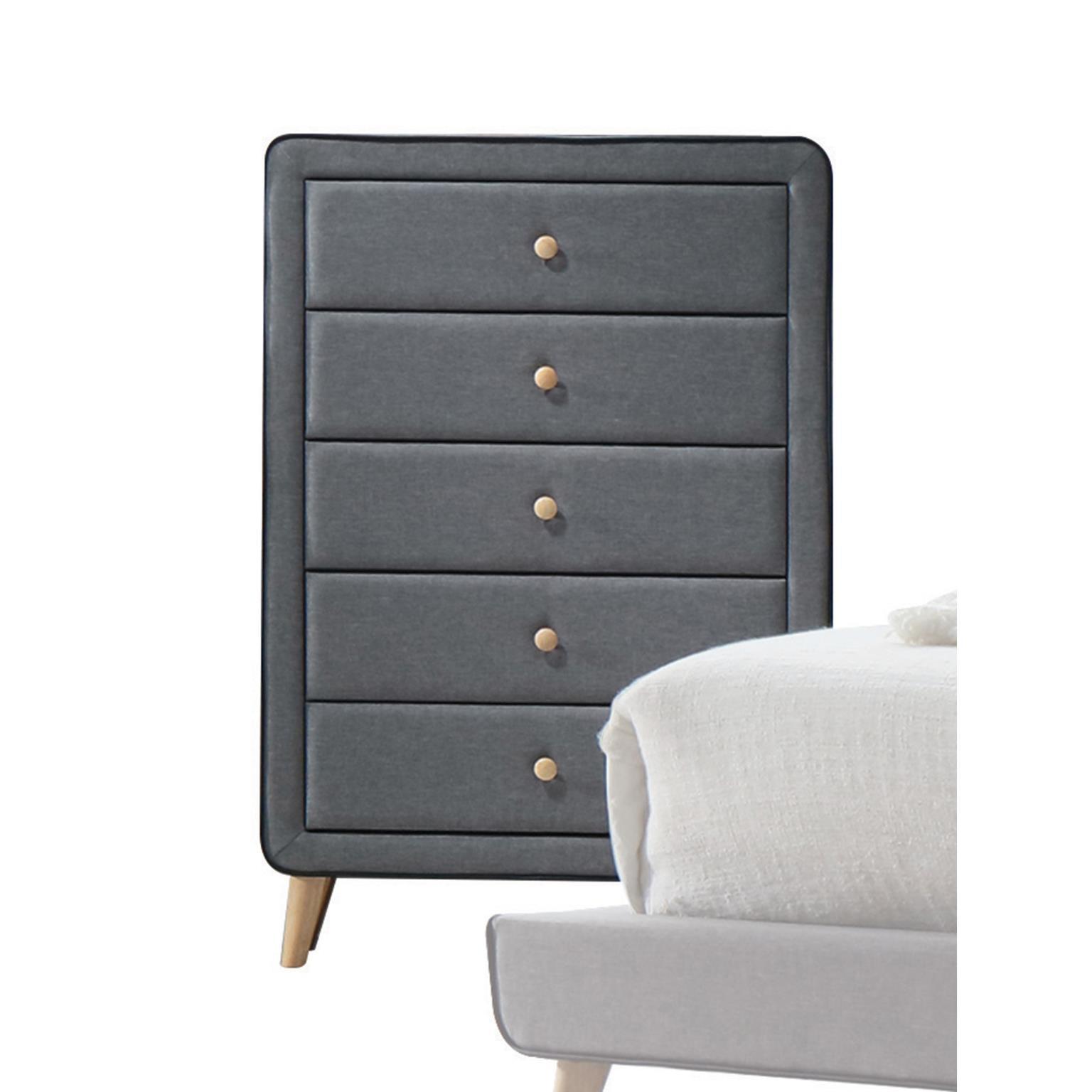 

    
 Shop  Gray Fabric Button-Tufted Headboard King Bedroom Set 5Pcs Transitional Valda-24517EK Acme
