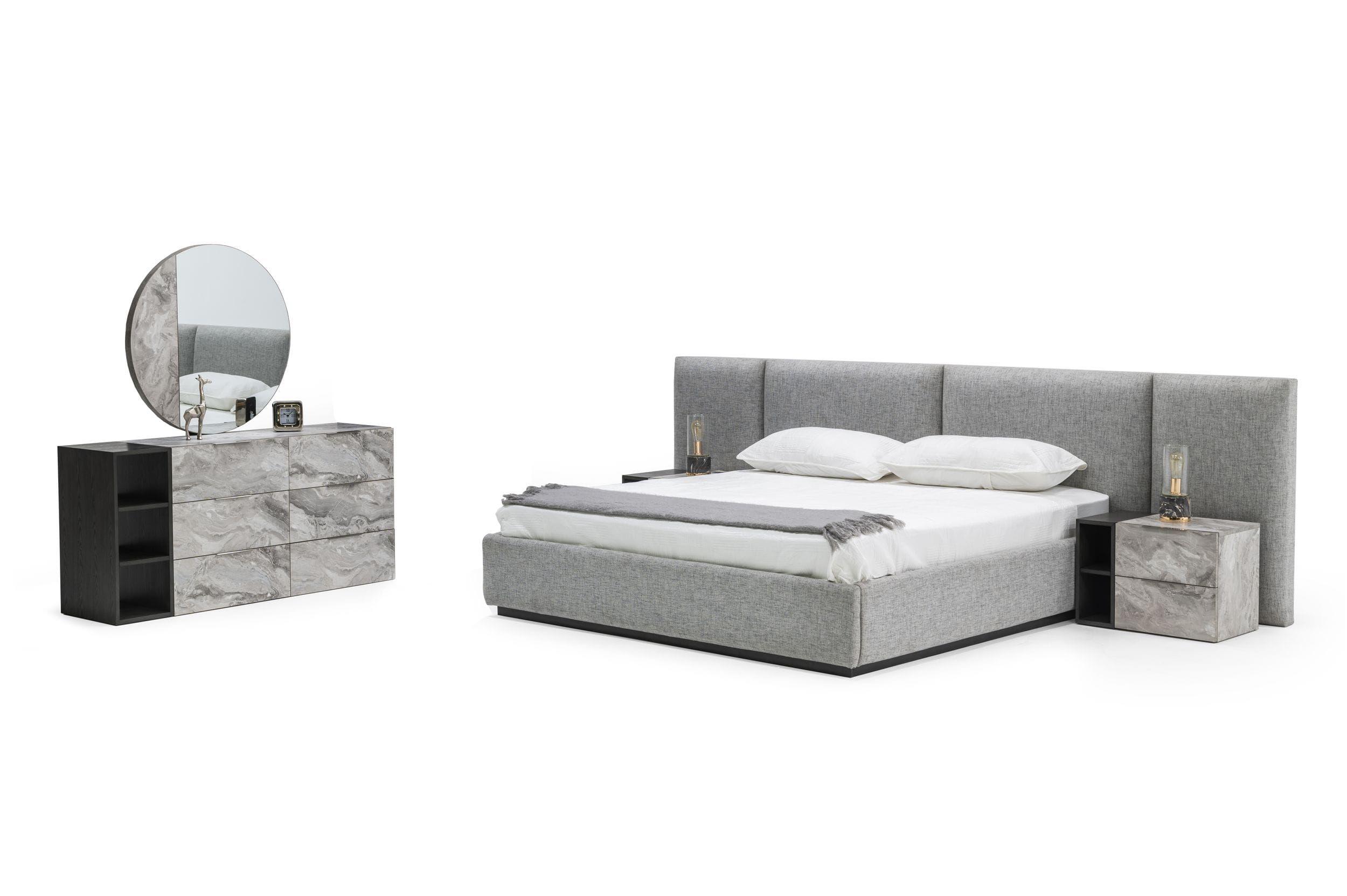 

    
Gray Fabric & Faux Marble Panel King Bedroom Set 5Pcs by VIG Nova Domus Maranello
