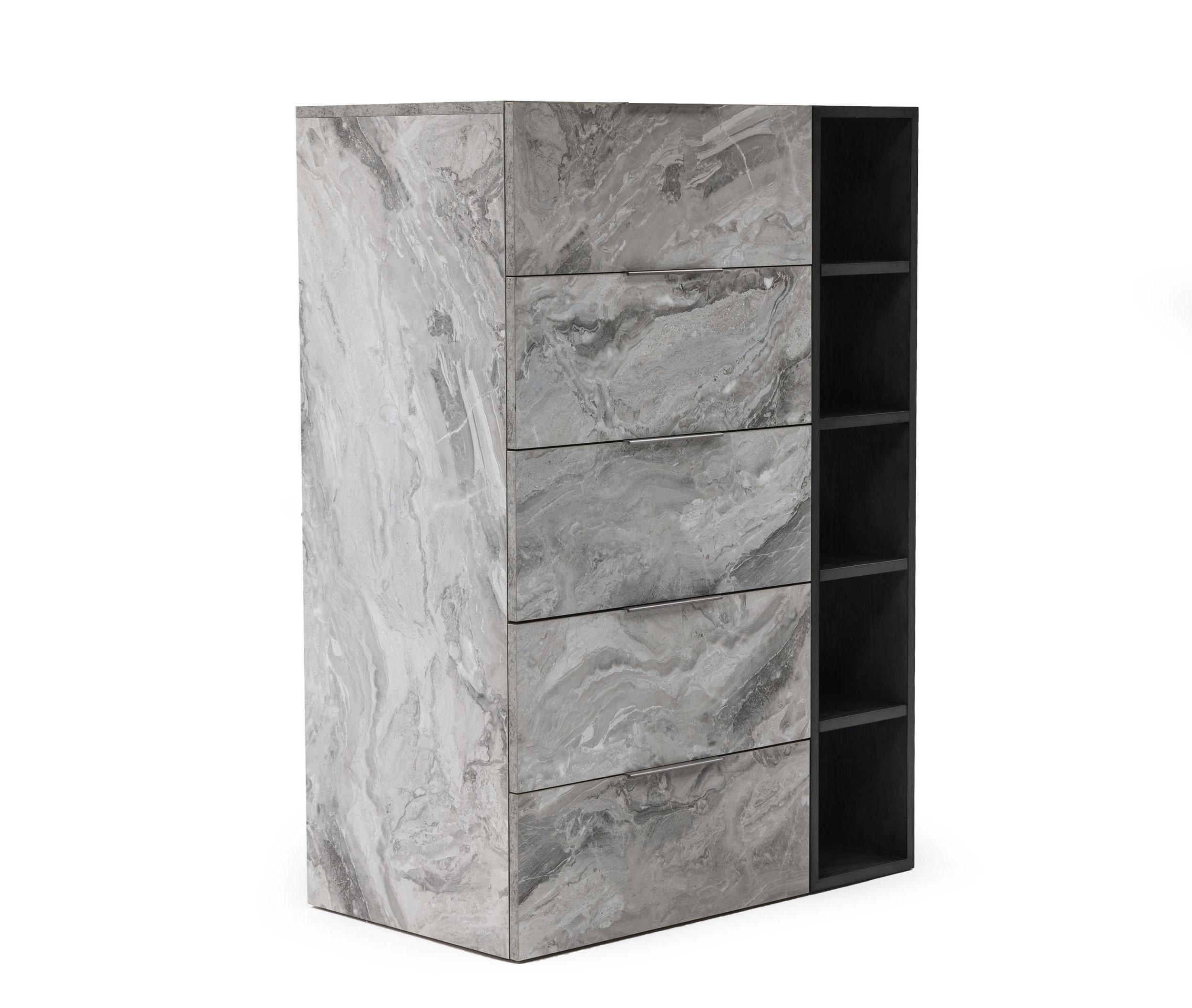 

    
 Order  Gray Fabric & Faux Marble Panel King Bedroom Set 6Pcs by VIG Nova Domus Maranello
