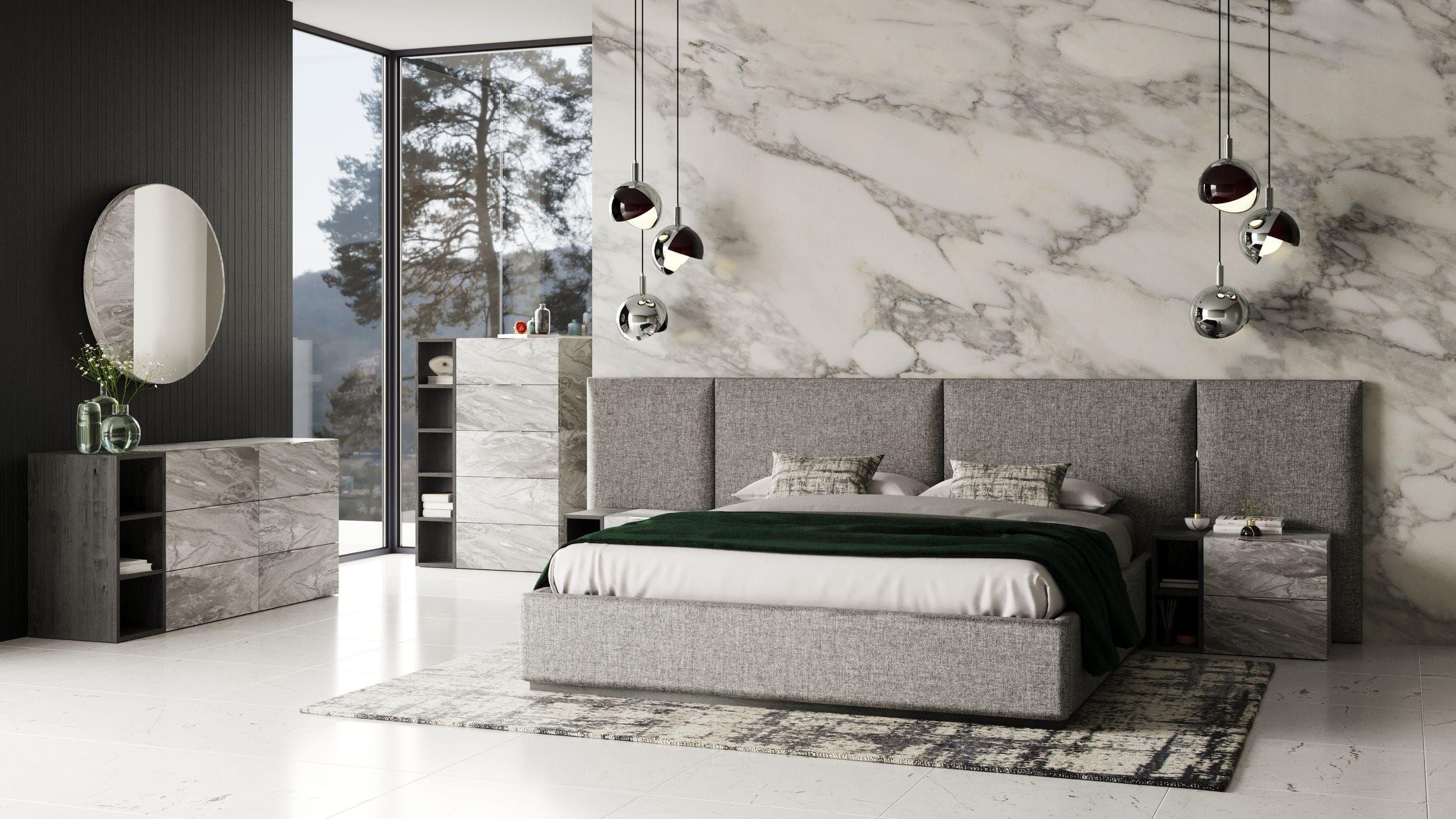 

    
Gray Fabric & Faux Marble Panel Queen Bedroom Set 6Pcs by VIG Nova Domus Maranello
