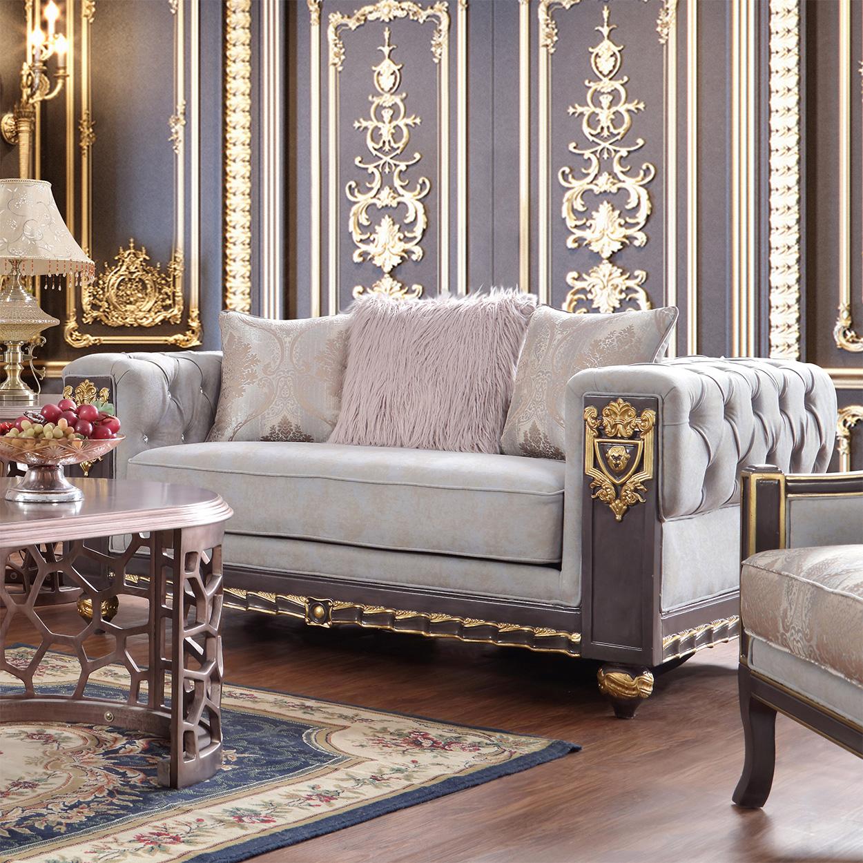 

    
Homey Design Furniture HD-6030 Sofa Set Gray/Gold HD-6030-2PC
