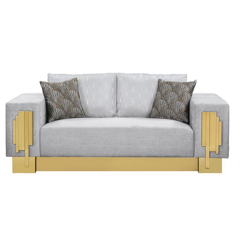 

    
Gray Fabric Loveseat Gold Finish Modern Cosmos Furniture Megan
