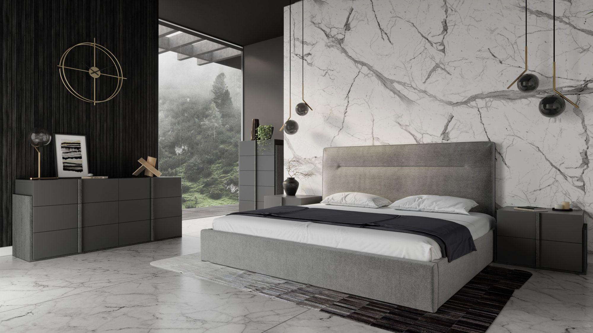 Modern Panel Bedroom Set Juliana VGACJULIANA-BED-Q-6pcs in Charcoal, Gray Fabric