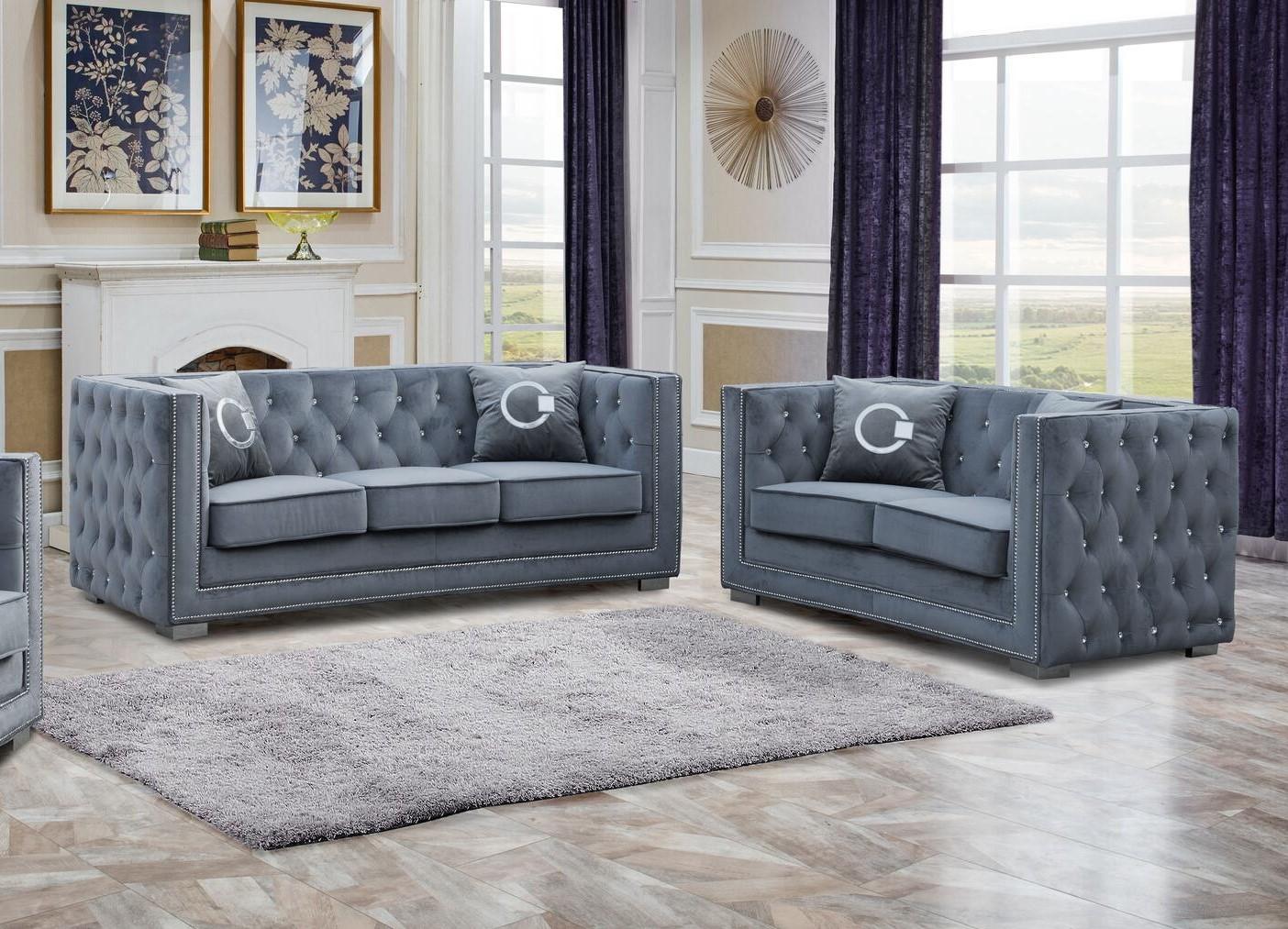 Modern Sofa and Loveseat Set Zion Zion-Set-2 in Gray Fabric