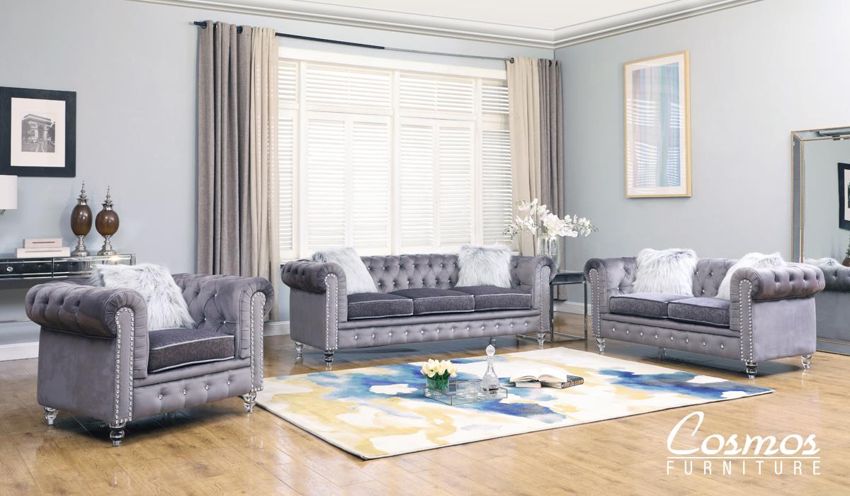Modern Sofa Loveseat and Chair Set Sahara Sahara-Set-3 in Gray Fabric