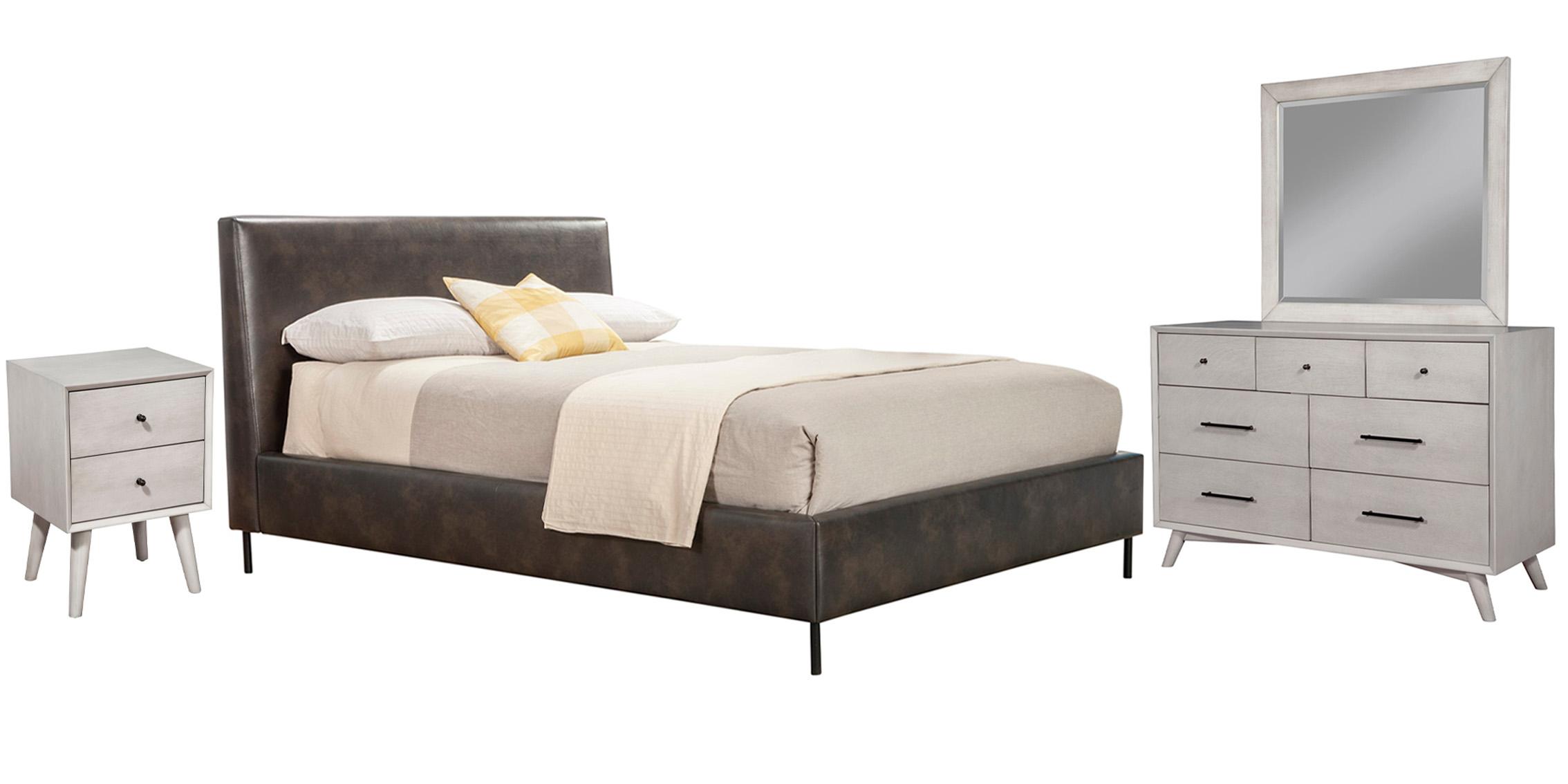 

    
Gray Faux Leather Cal King Platform Bed Set 4 SOPHIA ALPINE Modern Mid Century
