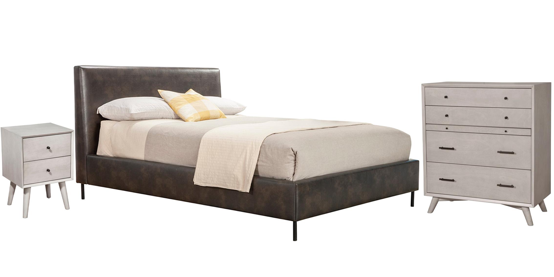 

    
Gray Faux Leather Full Platform Bedroom Set 3 SOPHIA ALPINE Modern Mid Century
