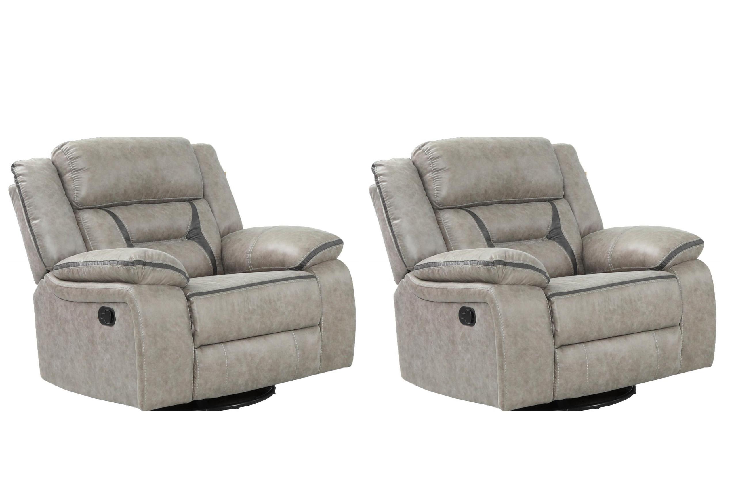 Contemporary, Modern Recliner Chair Set DENALI DENALI-CH-Set-2 in Gray Faux Leather