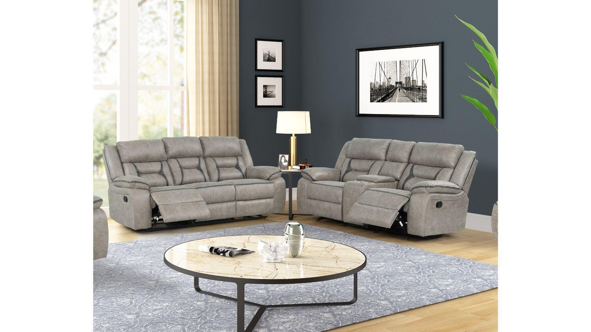 Contemporary, Modern Recliner Sofa Set DENALI 698781420461-2PC in Gray Faux Leather