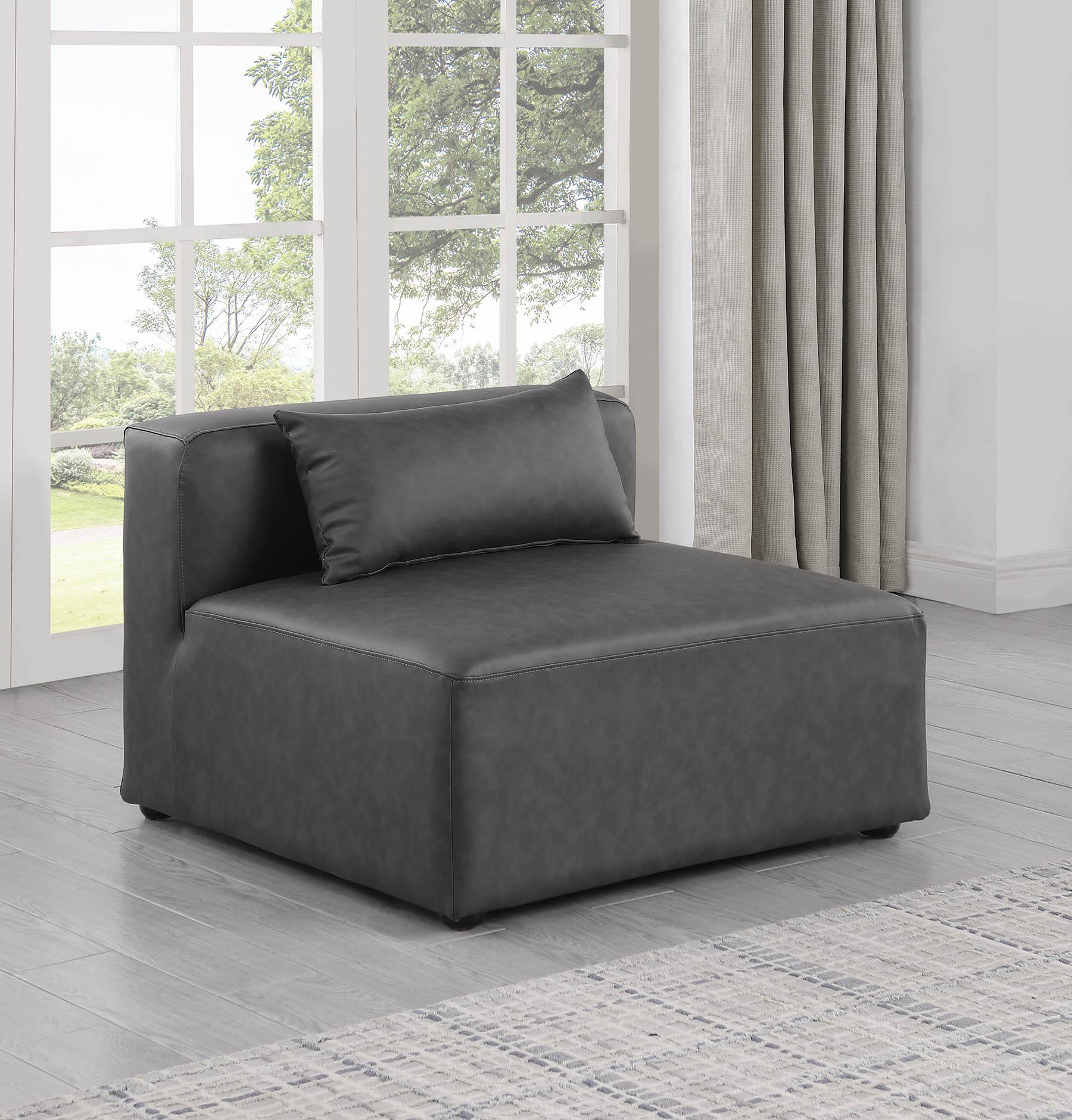 

    
Gray Faux Leather Modular Armless Chair CUBE 668Grey-Armless Meridian Modern
