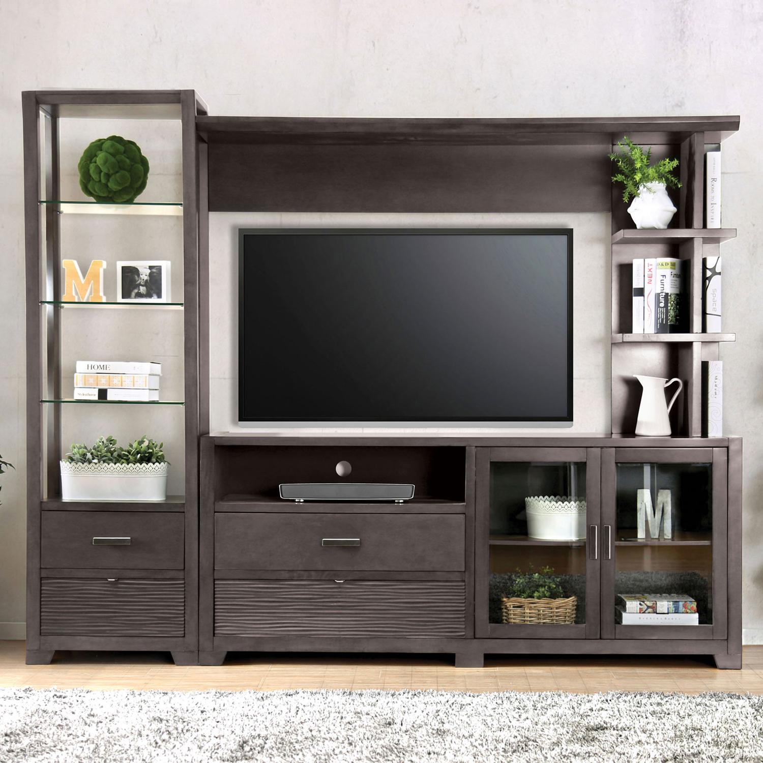 

    
Transitional Gray Solid Wood TV Stand Set 3pcs Furniture of America Tienen
