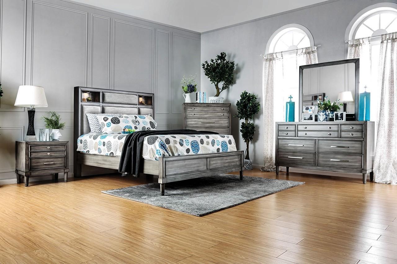 

    
Gray Finish Wood/Fabric CAL King Bedroom Set 4 Pcs Daphne Furniture of America
