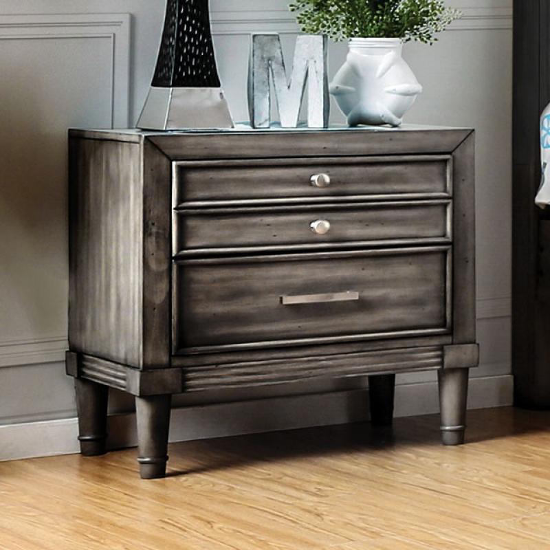 

    
 Order  Gray Finish Wood/Fabric CAL King Bedroom Set 5 Pcs Daphne Furniture of America
