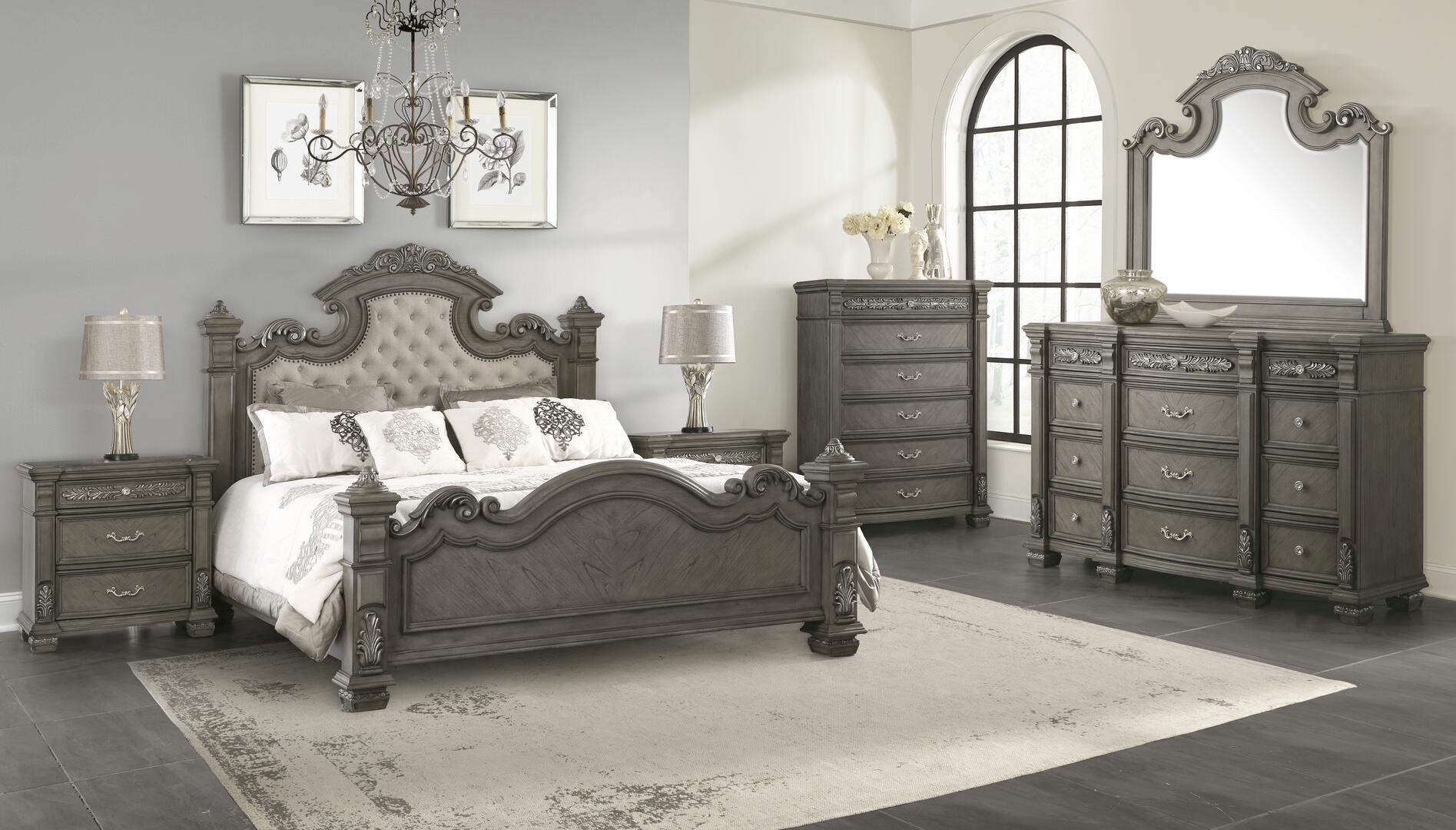 

        
850018103534Gray Finish Wood Queen Panel Bedroom Set 3Pcs Transitional Cosmos Furniture Silvy
