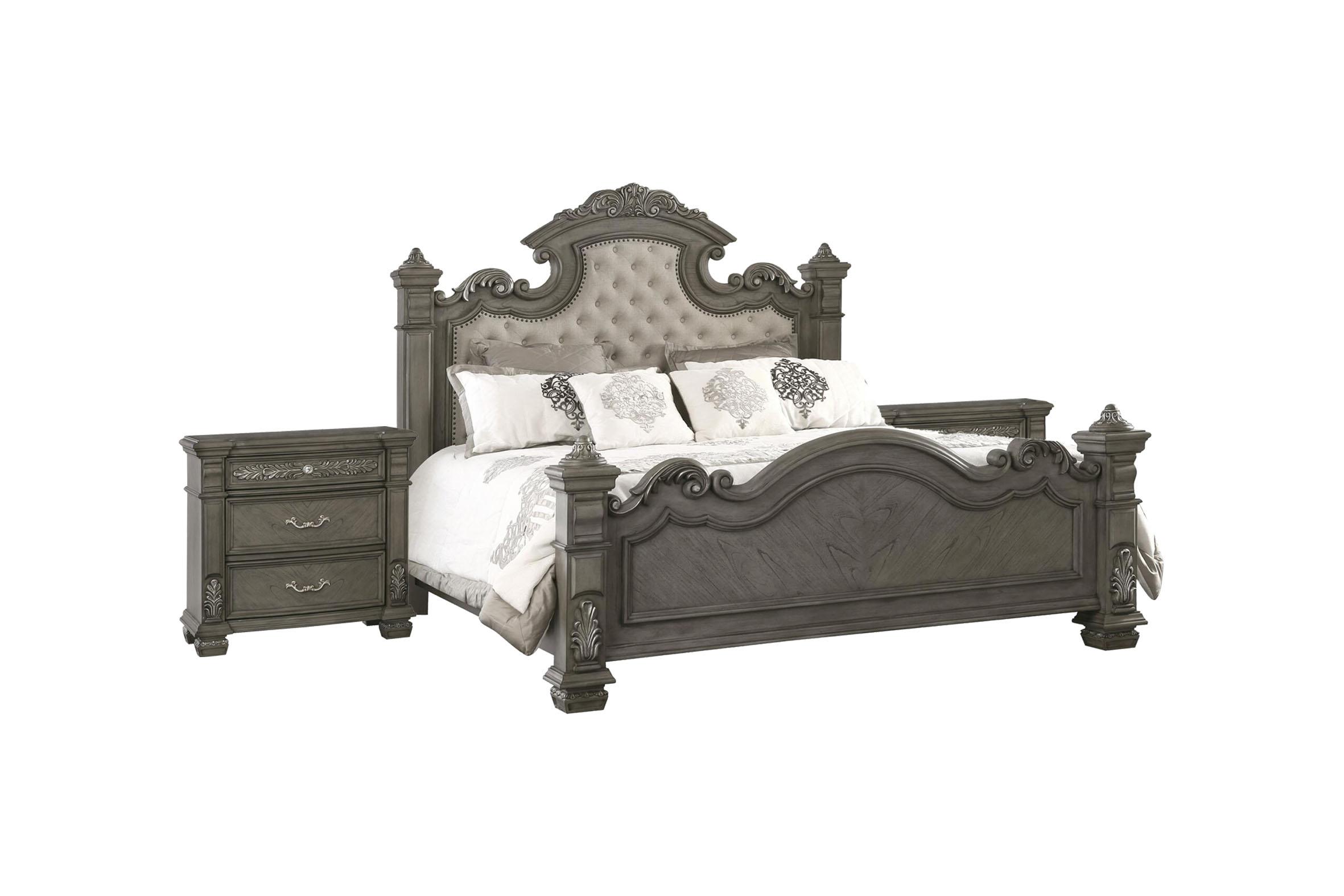 

    
Gray Finish Wood Queen Panel Bedroom Set 3Pcs Transitional Cosmos Furniture Silvy
