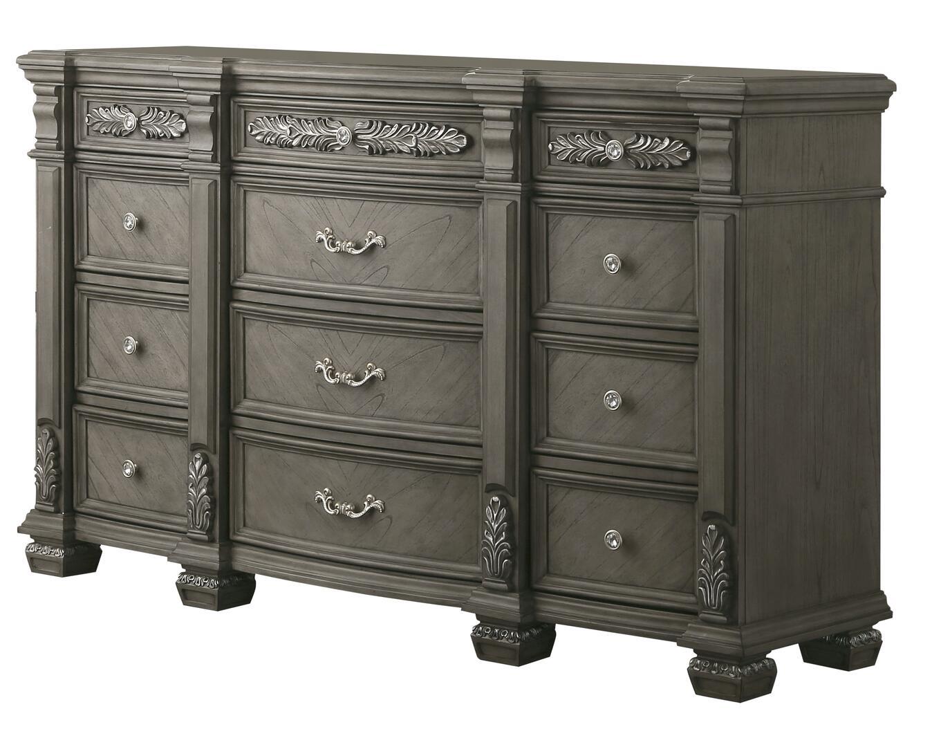 

    
 Order  Gray Finish Wood Queen Panel Bedroom Set 5Pcs Transitional Cosmos Furniture Silvy

