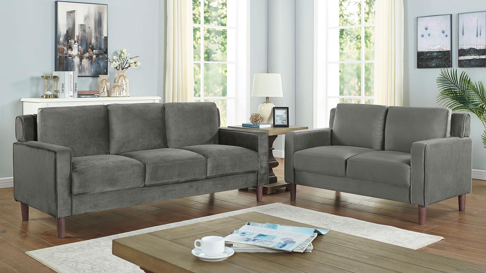 

    
Contemporary Gray Flannelette Sofa and Loveseat Furniture of America Brandi
