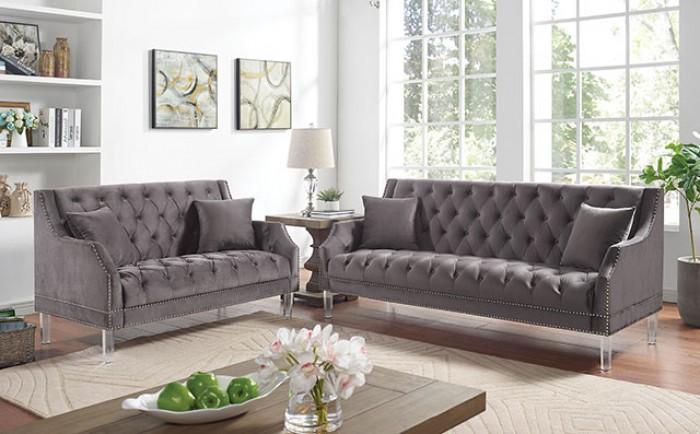 Transitional Sofa and Loveseat Set CM6065GY-SF-2PC Franceschi CM6065GY-SF-2PC in Gray Fabric