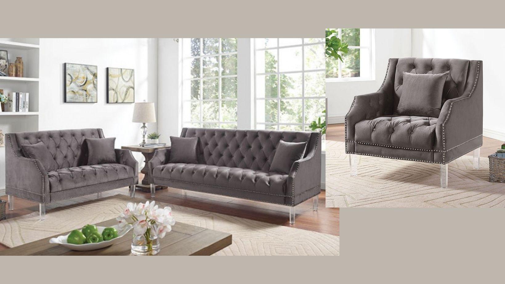 Transitional Sofa Loveseat and Chair Set CM6065GY-SF-3PC Franceschi CM6065GY-SF-3PC in Gray 