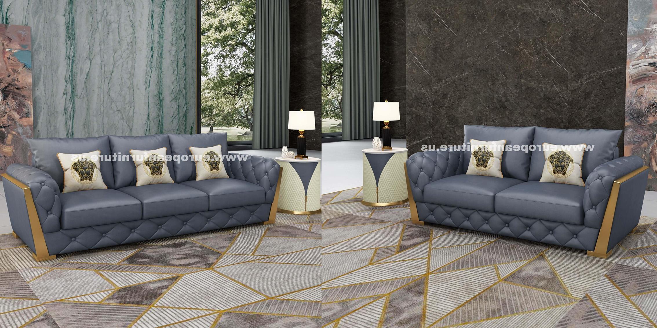 Contemporary, Modern Sofa Set CASTELLO EF-19991-Set-2 in Gray Leather