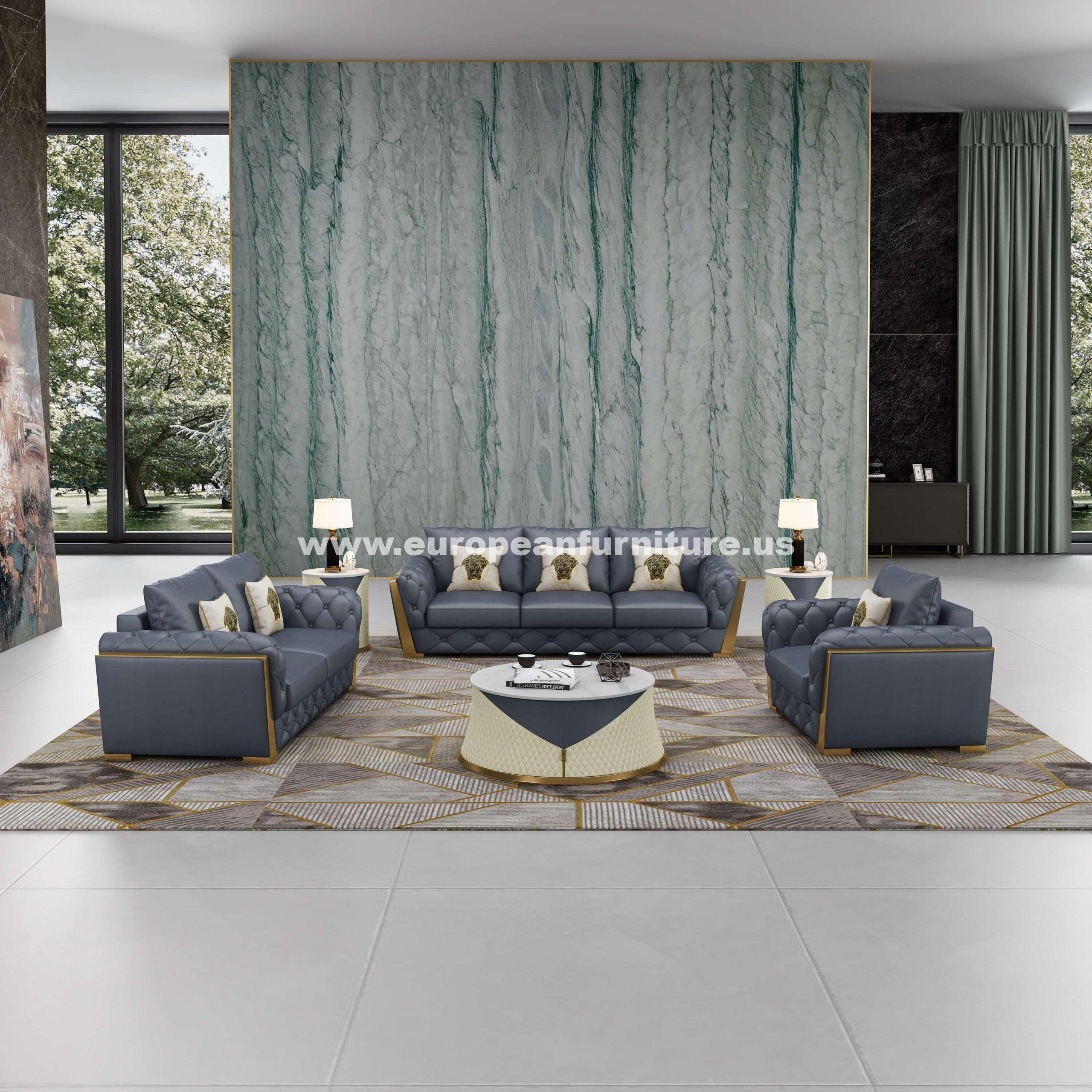 Contemporary, Modern Sofa Set CASTELLO EF-19991-Set-3 in Gray Leather