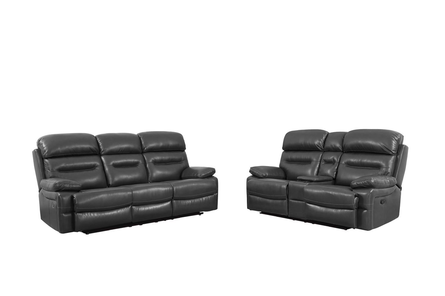 

    
Gray Leather Air Reclining Sofa & Loveseat Set Contemporary  9442 Global United
