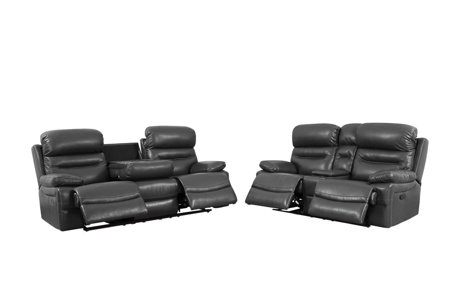 

    
Gray Leather Air Reclining Sofa & Loveseat Set Contemporary  9442 Global United
