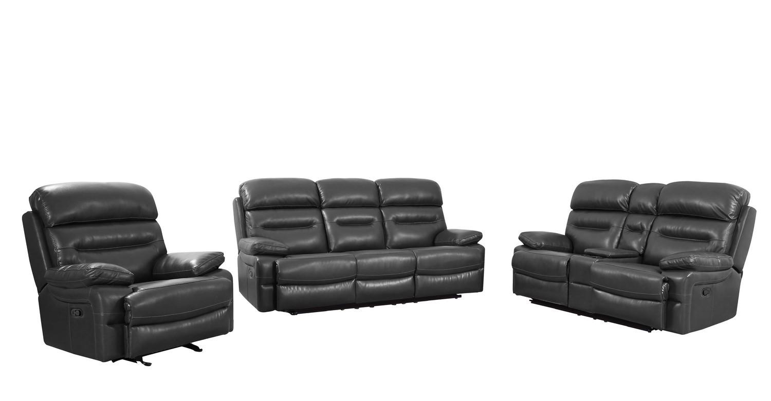 

    
Gray Leather Air Reclining Sofa Set 3Pcs Contemporary  Global United 9442
