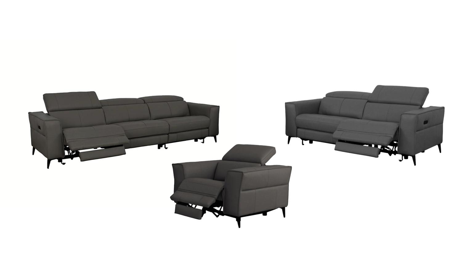 Modern Sofa Loveseat and Chair Set Nella VGKN-E9193-DKGRY-3pcs in Gray Leather
