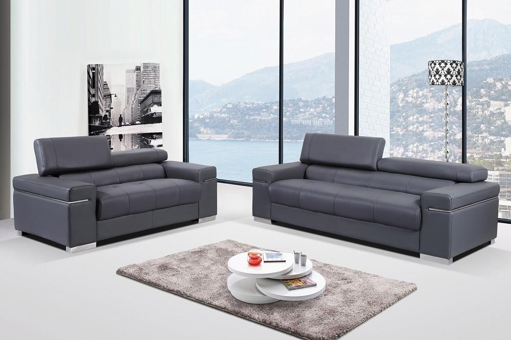 Modern Sofa and Loveseat Set Soho SKU176551113-Set-2 in Gray Leather