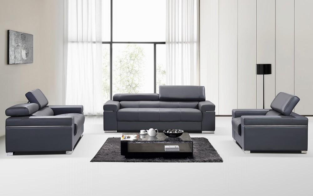 Modern Sofa Loveseat and Chair Set Soho SKU176551113-Set-3 in Gray Leather
